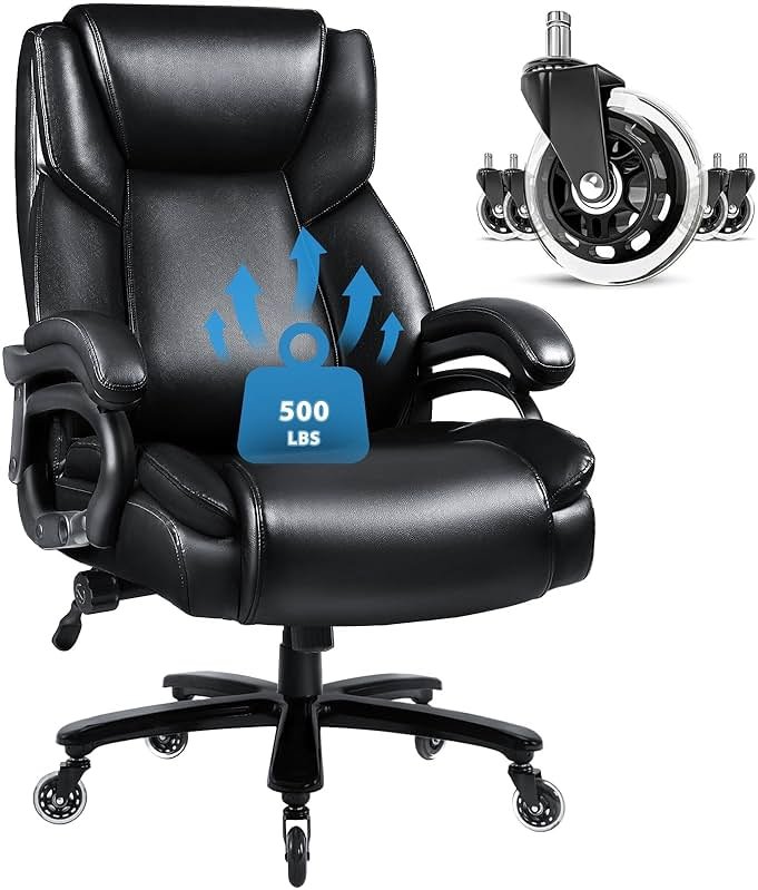 VITESSE 500lbs Heavy Duty Office Chair for Low Back Pain Relief, Big and Tall Office Chair with Ergonomic Lumbar Support, High Back Executive Chair with Quiet Rubber Wheel - Product Image