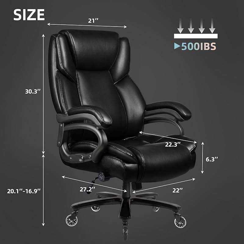 VITESSE 500lbs Heavy Duty Office Chair for Low Back Pain Relief, Big and Tall Office Chair with Ergonomic Lumbar Support, High Back Executive Chair with Quiet Rubber Wheel - Image 3