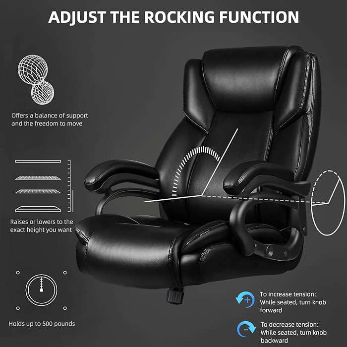 VITESSE 500lbs Heavy Duty Office Chair for Low Back Pain Relief, Big and Tall Office Chair with Ergonomic Lumbar Support, High Back Executive Chair with Quiet Rubber Wheel - Image 5