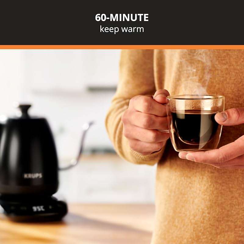 KRUPS Gooseneck Electric Kettle: 1L Stainless Steel, 1350W Fast Boiling, Boils 1 Cup in 80 Seconds, Temperature Control with 8 Presets, 60-Min Keep Warm, Precision Pour for Coffee and Tea - Image 2