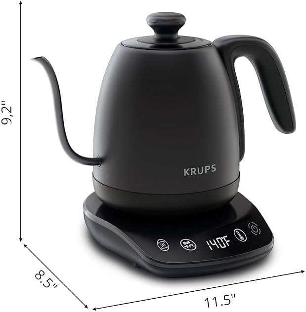KRUPS Gooseneck Electric Kettle: 1L Stainless Steel, 1350W Fast Boiling, Boils 1 Cup in 80 Seconds, Temperature Control with 8 Presets, 60-Min Keep Warm, Precision Pour for Coffee and Tea - Image 3