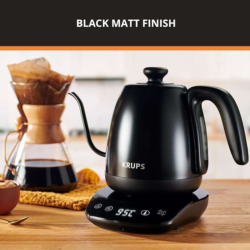 KRUPS Gooseneck Electric Kettle: 1L Stainless Steel, 1350W Fast Boiling, Boils 1 Cup in 80 Seconds, Temperature Control with 8 Presets, 60-Min Keep Warm, Precision Pour for Coffee and Tea - Image 7