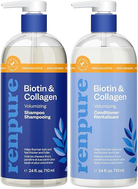 Renpure Biotin & Collagen Shampoo & Conditioner Set, Plant- Based - Nutrient Infused Formulas for Fuller, Thicker Looking Hair - For Fine Hair - Vitamin B7 (Biotin) & Collagen - 24 Fl Oz each, 2 Pack by RENPURE - Shop at Bazar