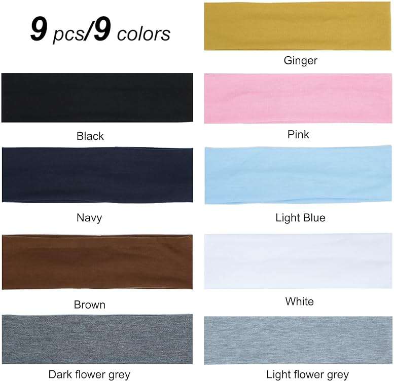 9Pcs Headbands for women Non Slip Headband, Soft Elastic Hair Bands for Women's Hair, Fashion Cotton Cloth Stretchy Sweat Bands Headbands for Sports, Makeup, Gym, Running, Yoga, Workout (9Colors-A) - Image 5