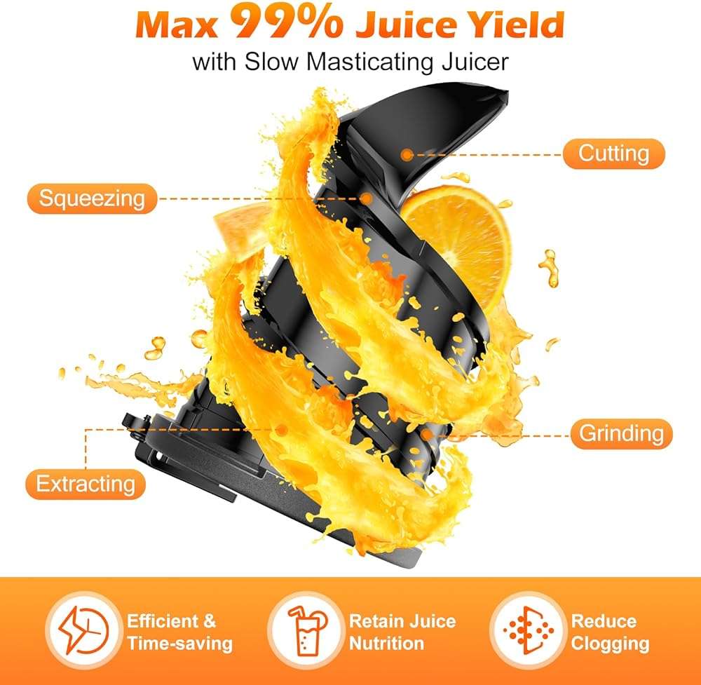 Juicer Machines with 5.8" Large Feed Chute, Cold Press Juicer for Whole Vegetables and Fruits 400W, Slow Masticating juicer Easy to Clean Juice Extractor Machine High Juice Yield - Image 3