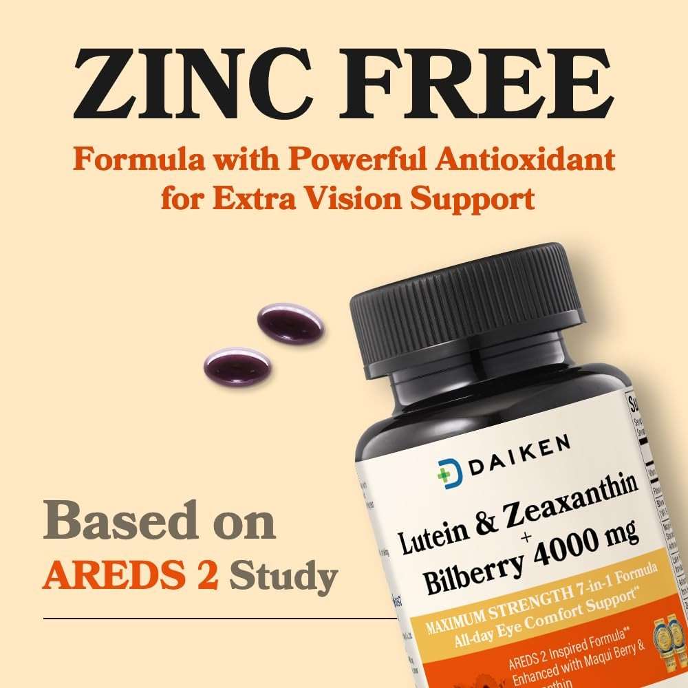 DAIKEN Lutein and Zeaxanthin Supplements, AREDS 2 Inspired Formula with Astaxanthin, Maqui Berry, Bilberry, Flaxseed Oil & Vitamin E, 30 Softgels - Image 2