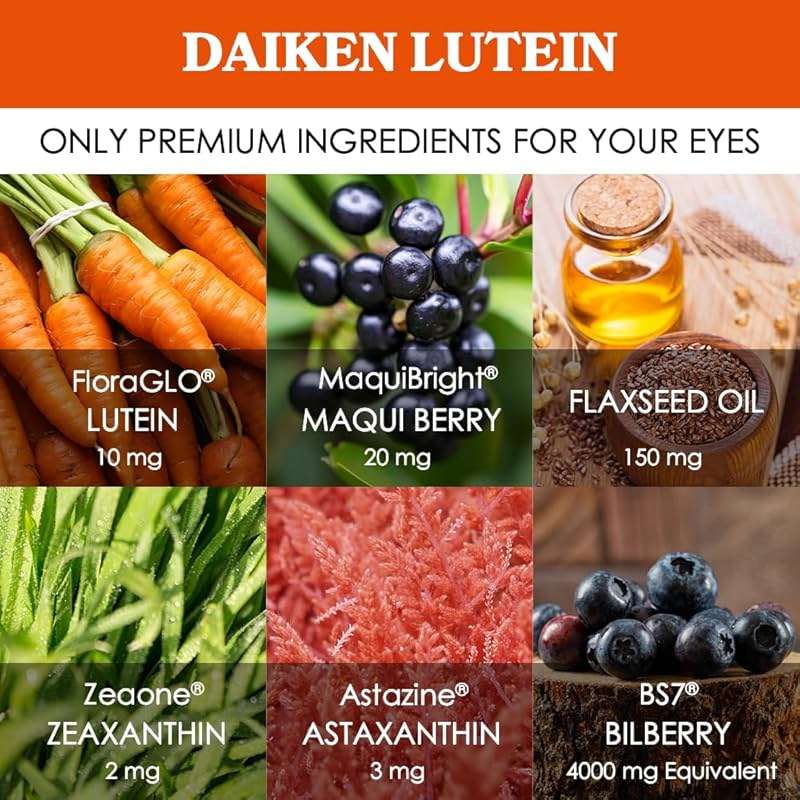 DAIKEN Lutein and Zeaxanthin Supplements, AREDS 2 Inspired Formula with Astaxanthin, Maqui Berry, Bilberry, Flaxseed Oil & Vitamin E, 30 Softgels - Image 4