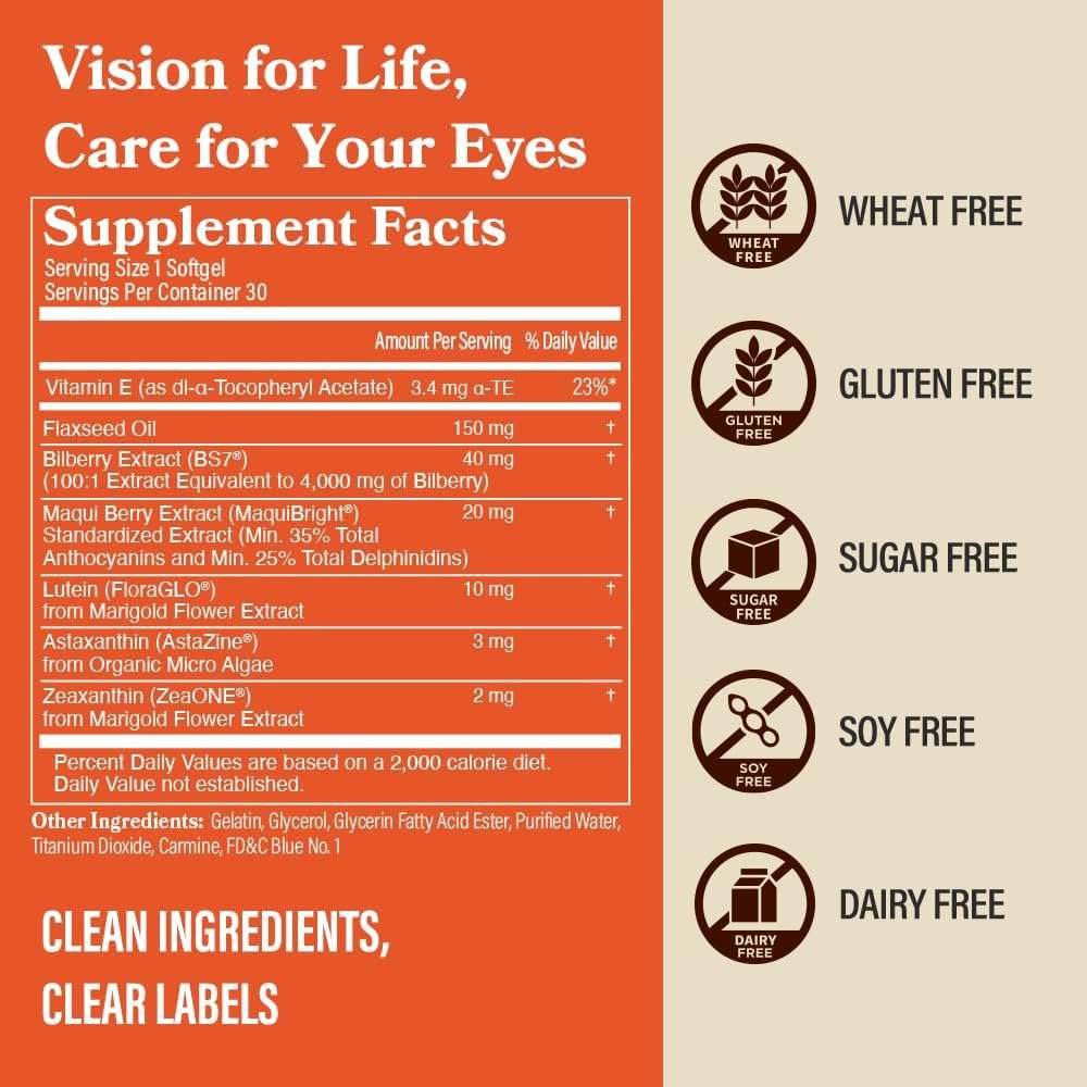 DAIKEN Lutein and Zeaxanthin Supplements, AREDS 2 Inspired Formula with Astaxanthin, Maqui Berry, Bilberry, Flaxseed Oil & Vitamin E, 30 Softgels - Image 6