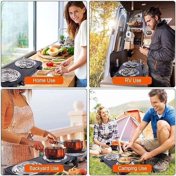 TeqHome Hot Plate, 2000W Portable Electric Stove for Cooking with 5 Levels Adjustable Temperature & Dual Control,Countertop Double Coil Burner Cast Iron Cooktop for All Cookwares Home Camp RV (Black) - Image 7